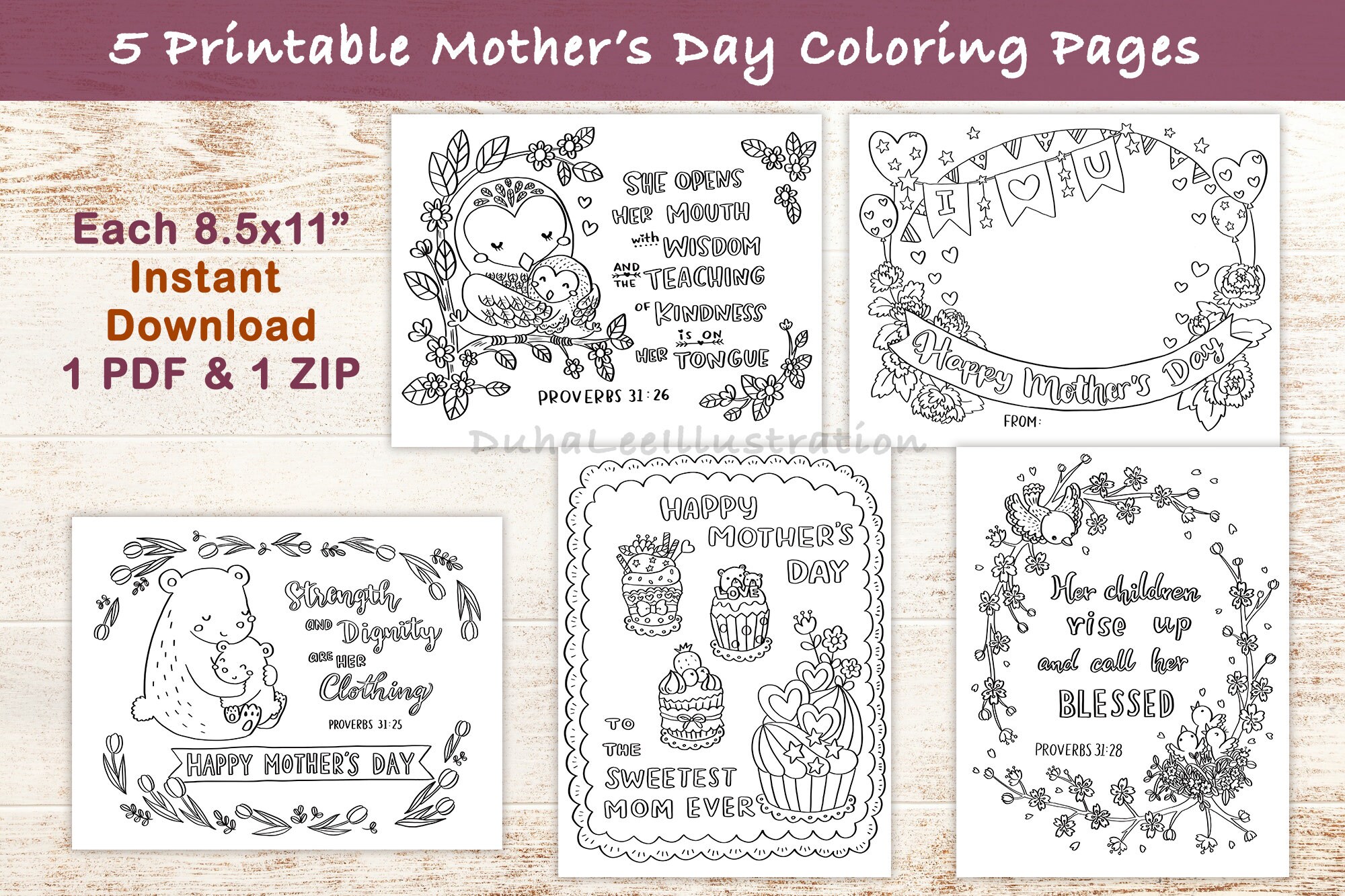 Printable mothers day bible verse coloring pages mothers day scripture card christian kids activity gifts for mom sunday school craft instant download