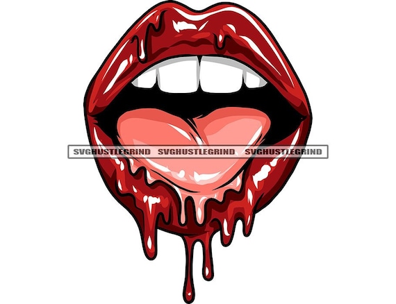 Wet juicy red lips dripping pink tongue teeth mouth abstract art illustration graphic svg vector cutting files png jpg cricut silhouette
