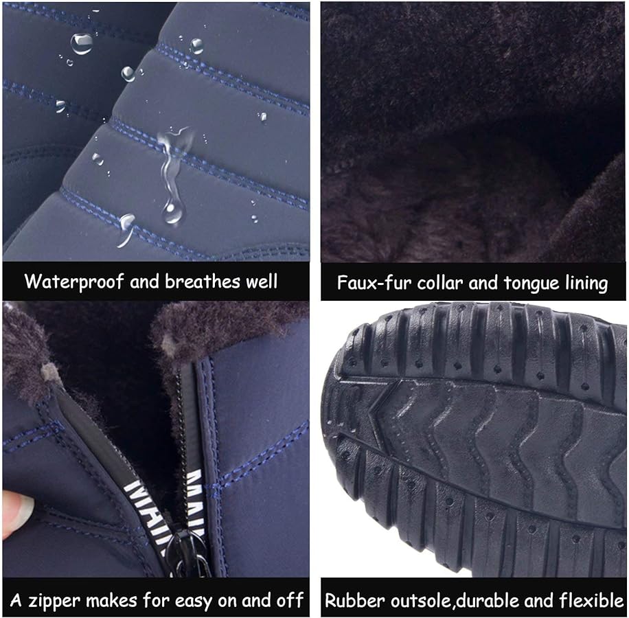 Gilkuo mens winter boots waterproof snow boots fur lined zip up fleece warm shoes slip on ankle boots black size fashion