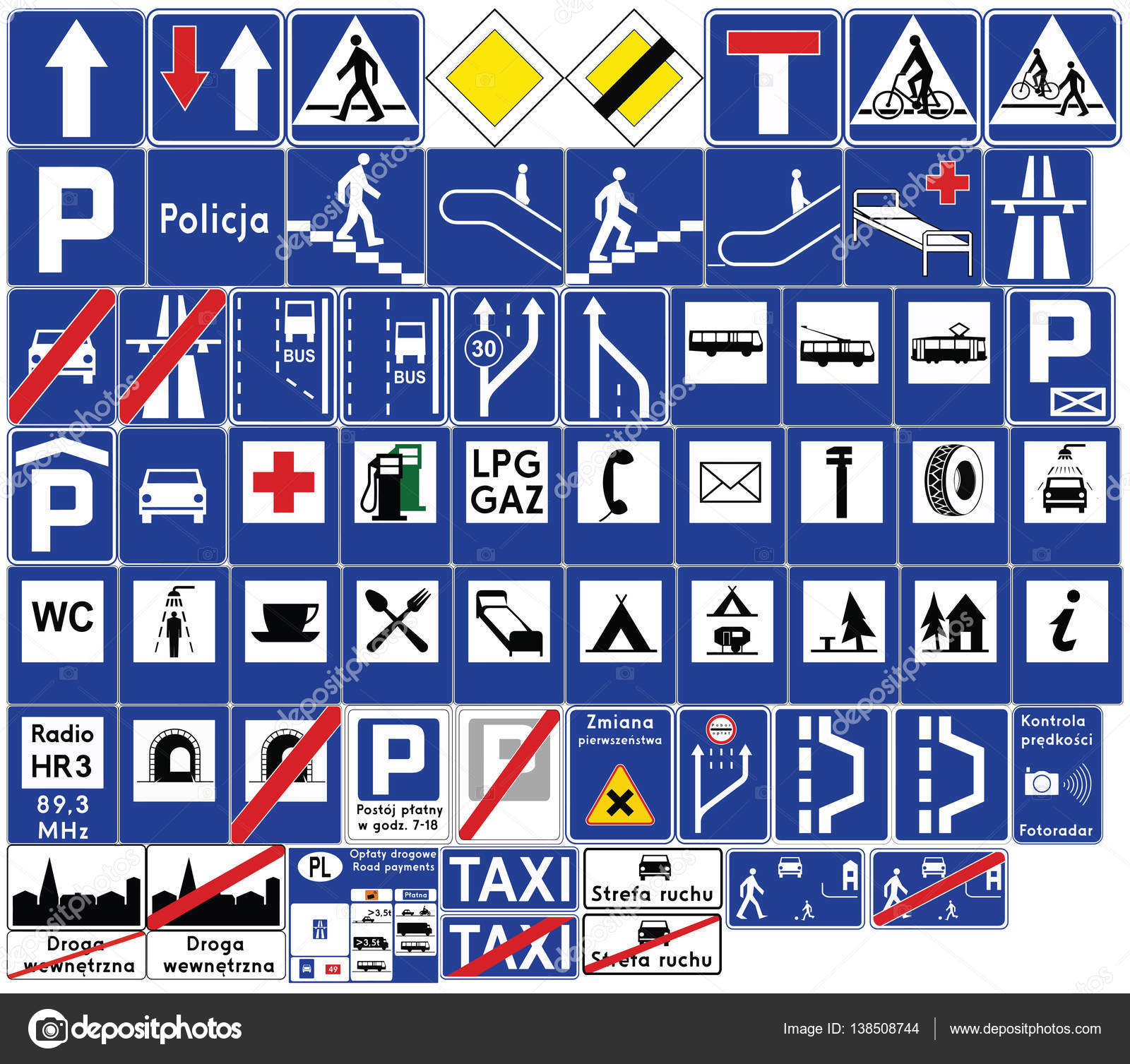 Road signs in poland informational signs vector format stock vector by promesastudio