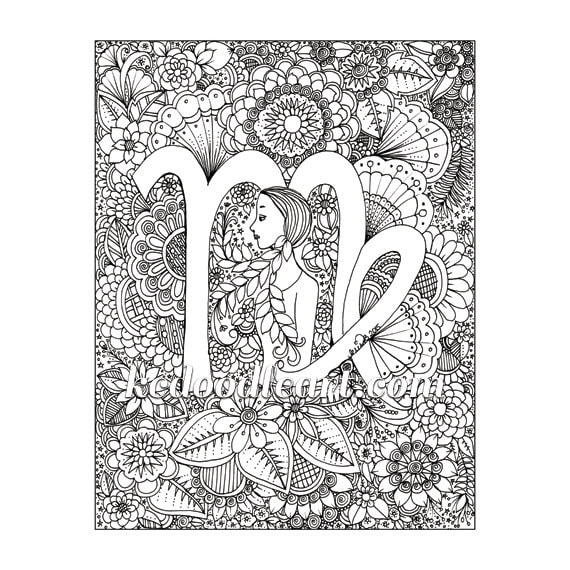 Instant digital download adult coloring page zodiac sign virgo