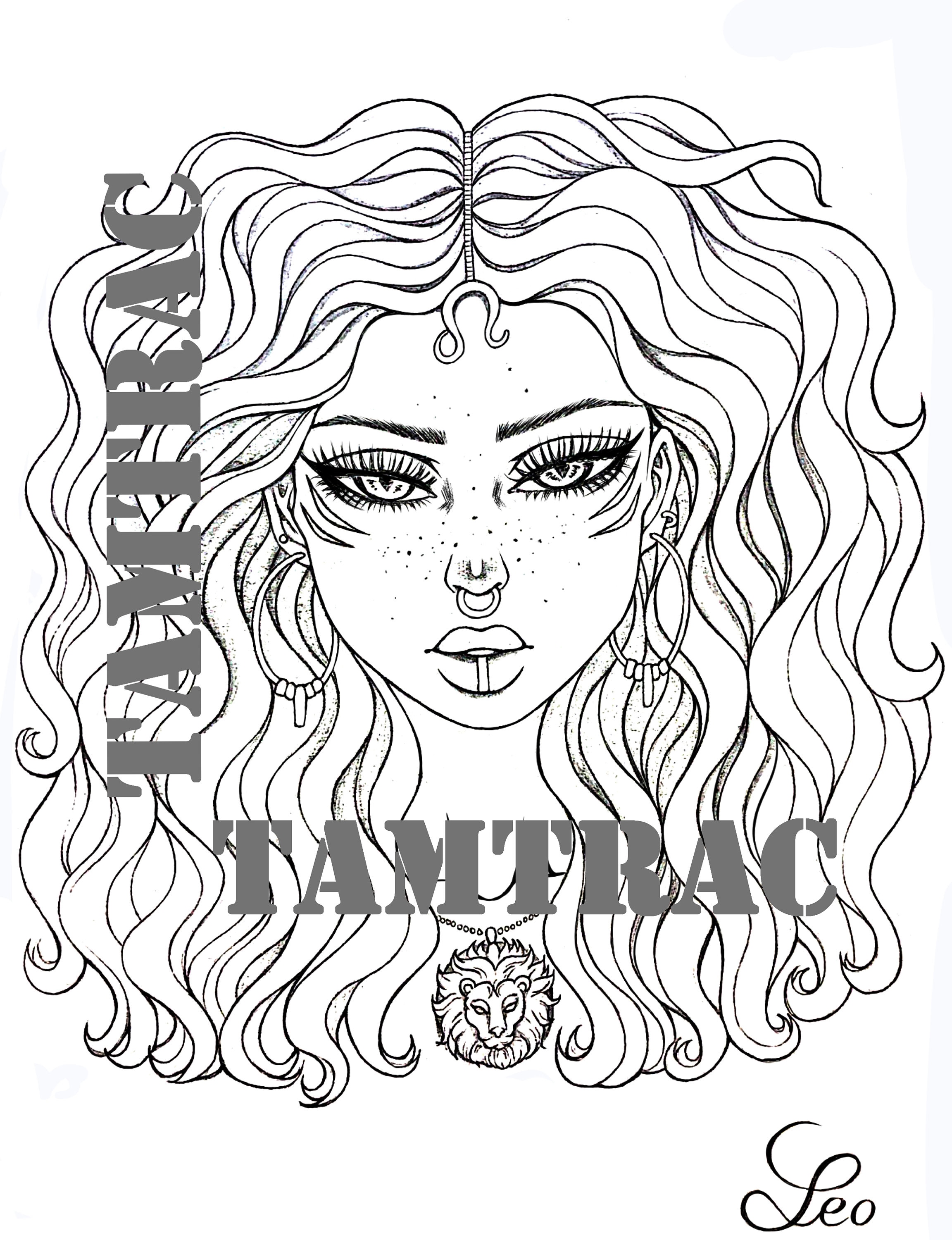 Coloring page leo zodiac girl signs a printable adult tattoo colouring pages book instant digital download illustration pdf