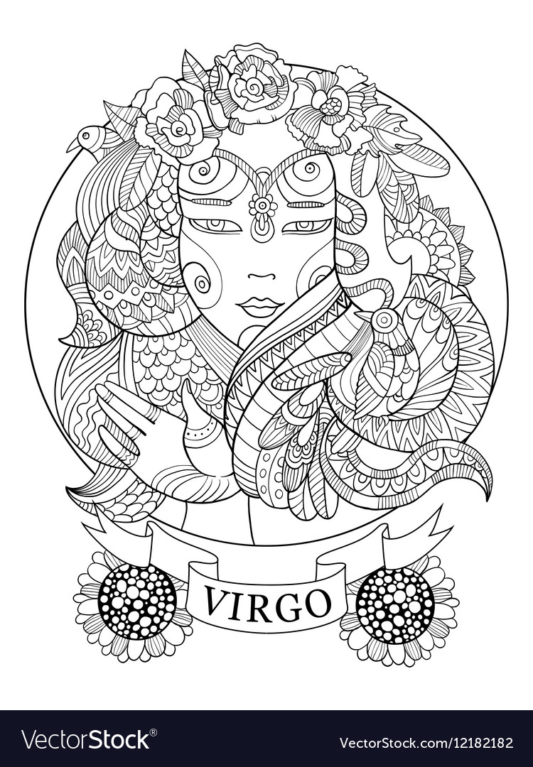 Virgo zodiac sign coloring book for adults vector image