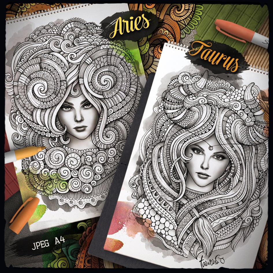 Zodiac adult coloring book