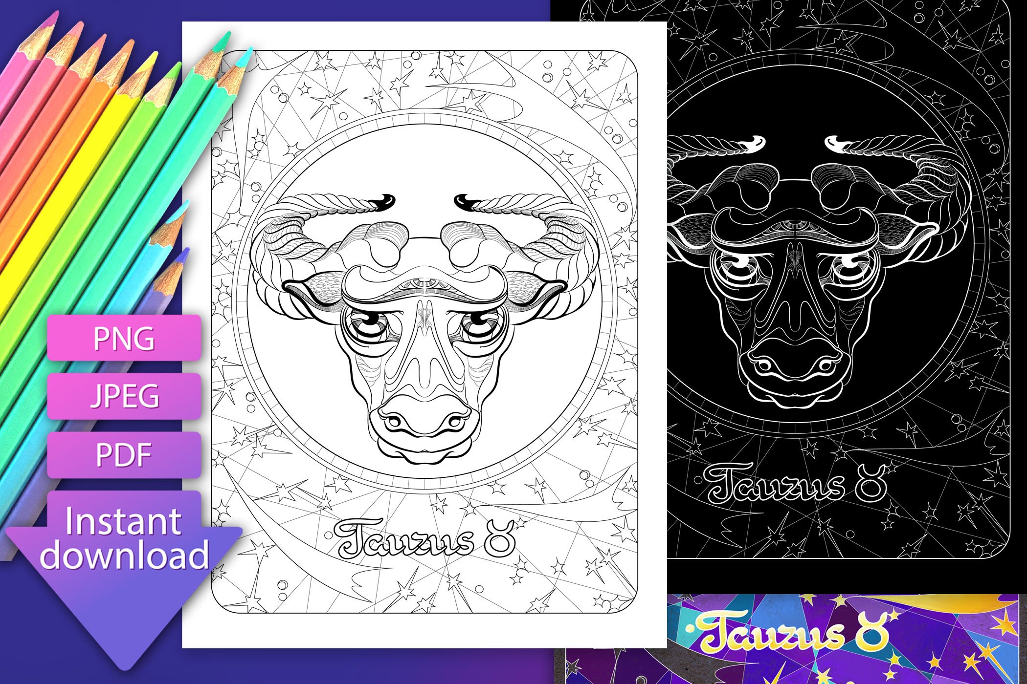 Taurus zodiac sign astrology printable coloring pages