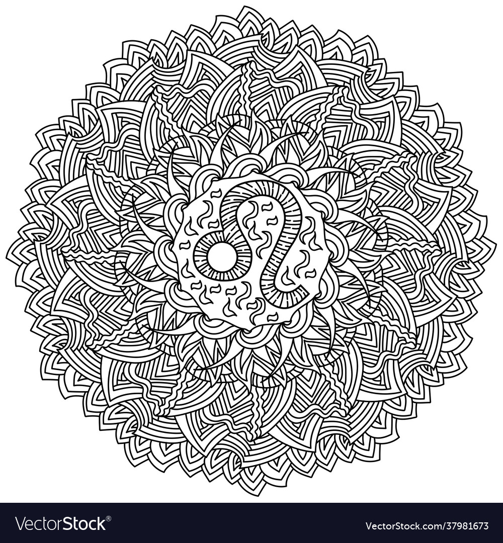 Zodiac sign leo mandala meditative coloring page vector image