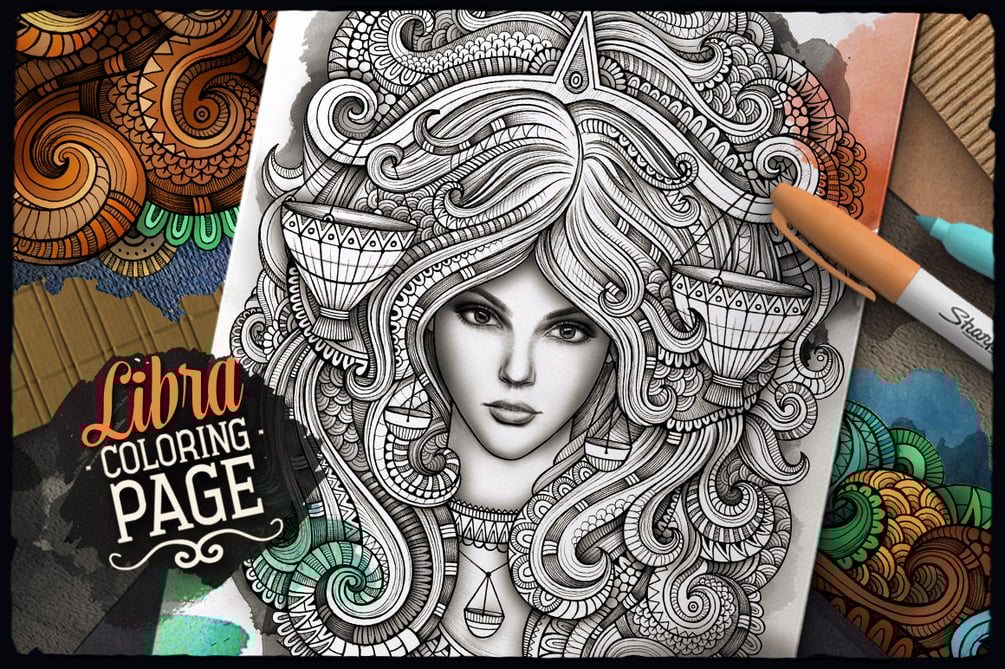 Libra zodiac adult coloring page bonus