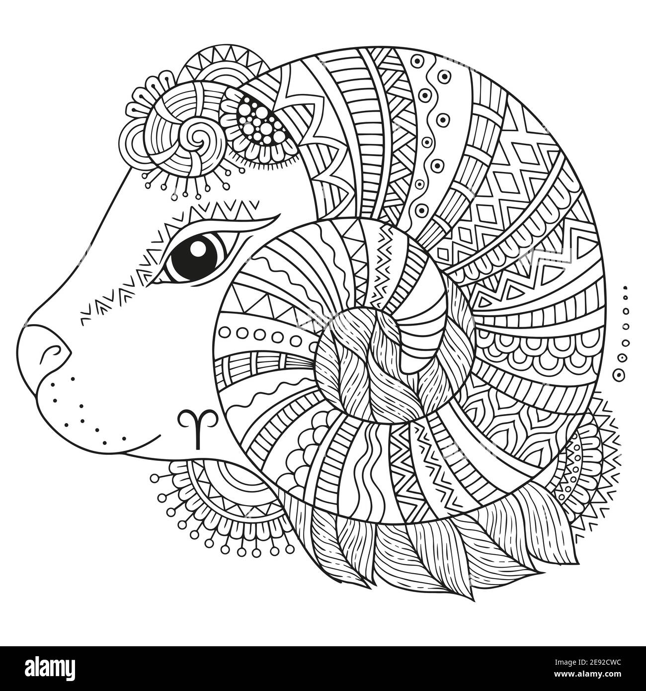 Vector coloring book for adults silhouette of sheep isolated on white background zodiac sign aries stock vector image art