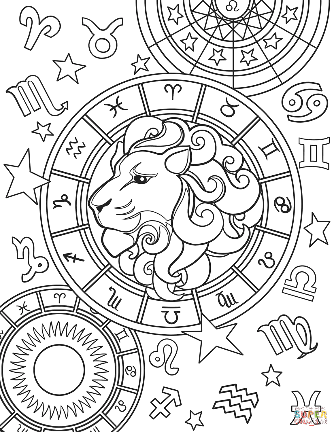 Leo zodiac sign coloring page free printable coloring pages