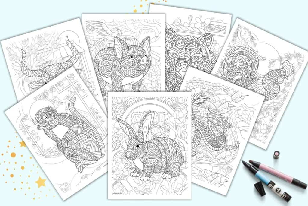 Free printable chinese zodiac animals coloring pages for adults