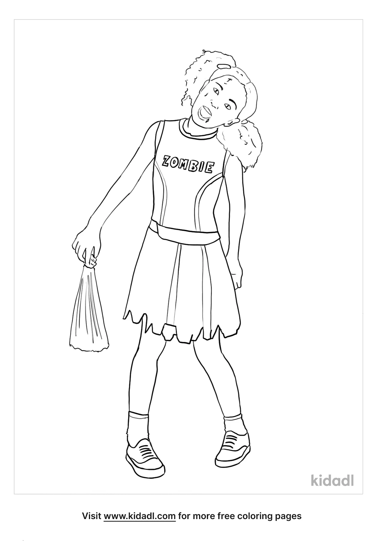 Free zombie cheerleader coloring page coloring page printables