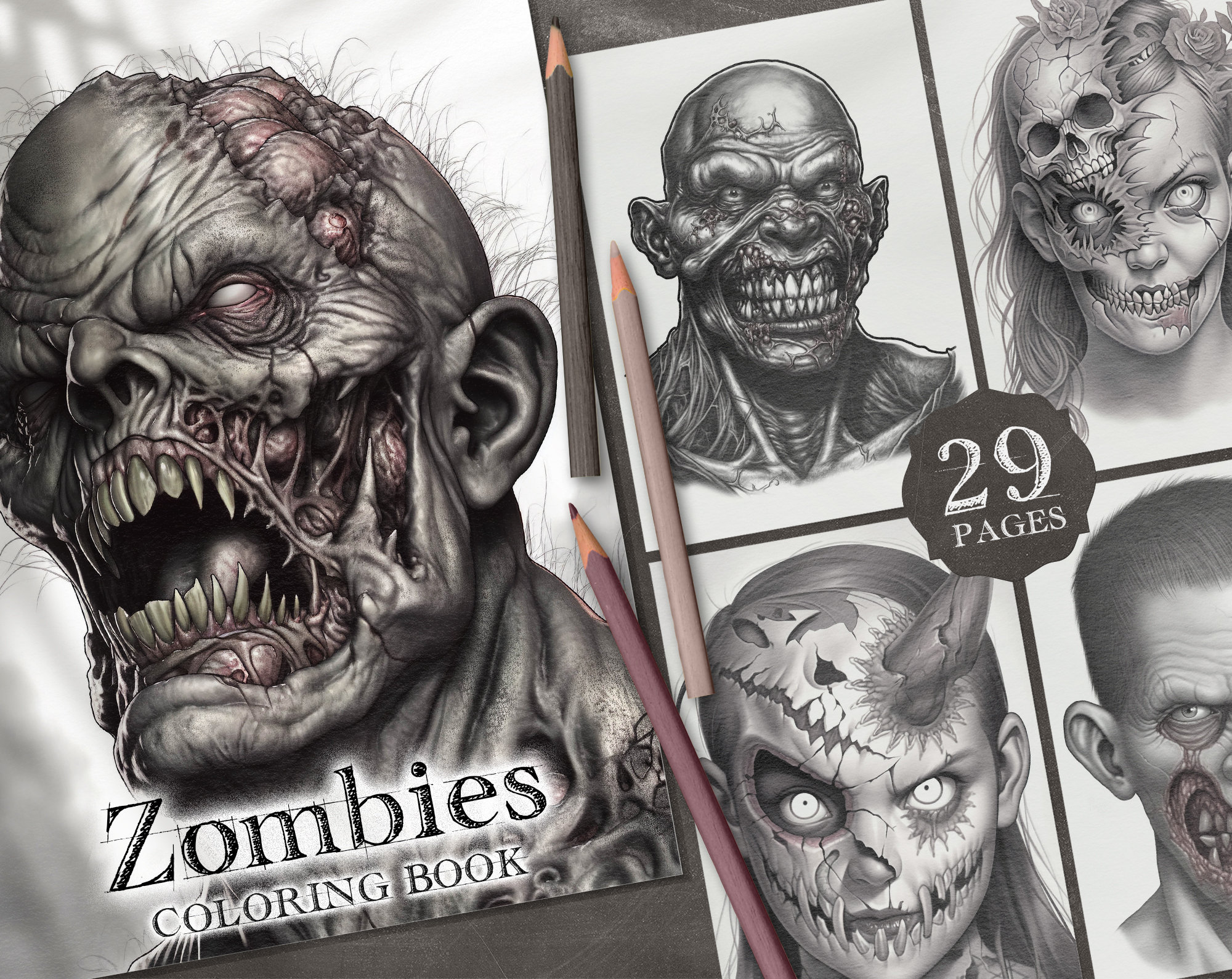 Zombies digital coloring book zombie man coloring pages zombie woman printable pdf macabre png creepy pdf horror coloring instant download