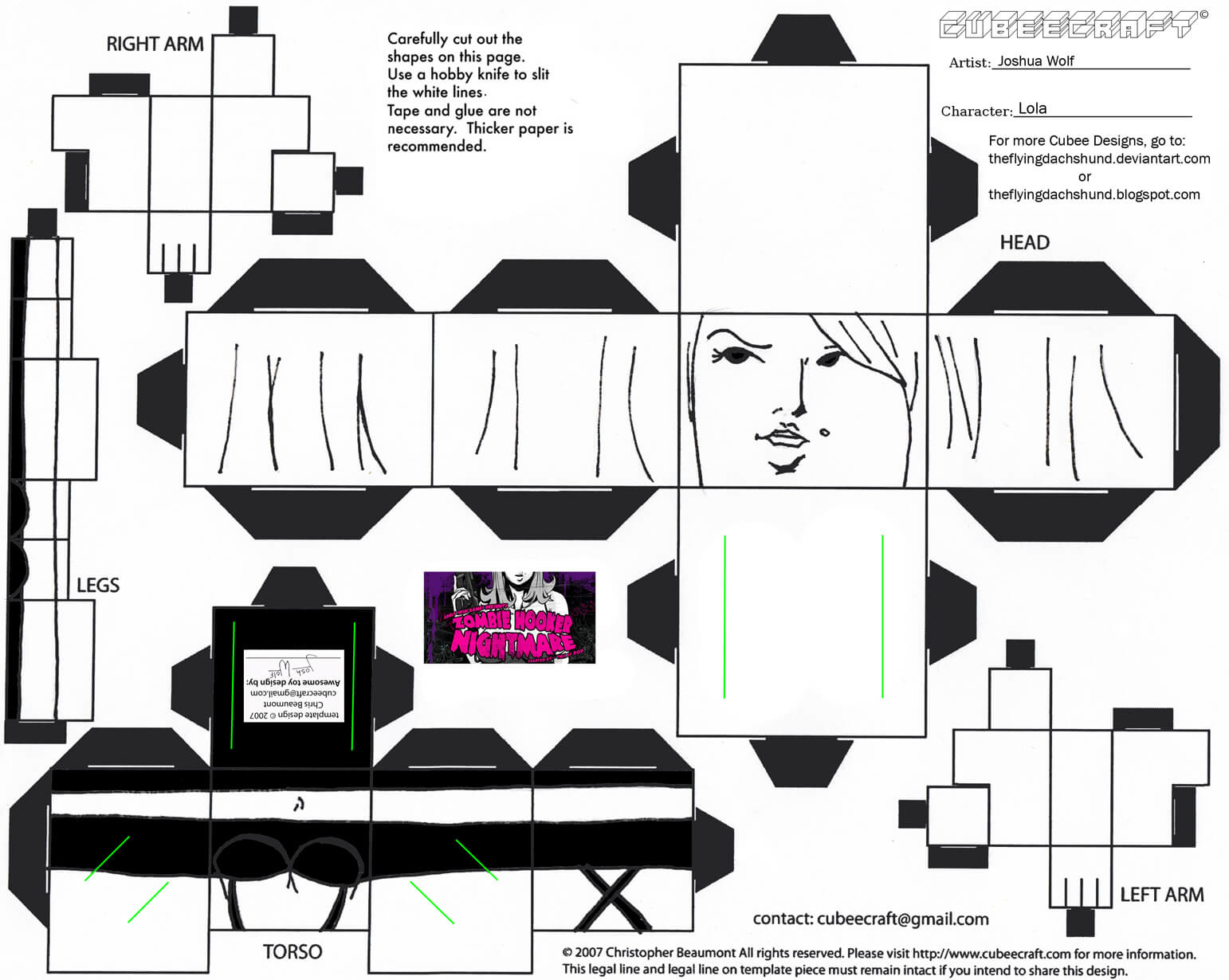 Lola from zombie hooker nightmare paper toy free printable papercraft templates