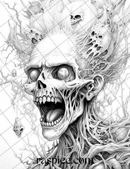 Halloween nightmare grayscale coloring pages printable for adults â coloring