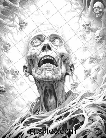 Halloween nightmare grayscale coloring pages printable for adults â coloring