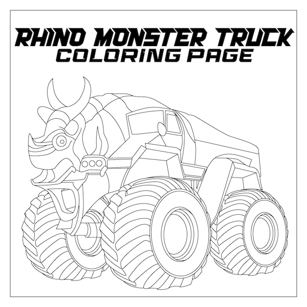 Premium vector rhino monster truck coloring page for kids