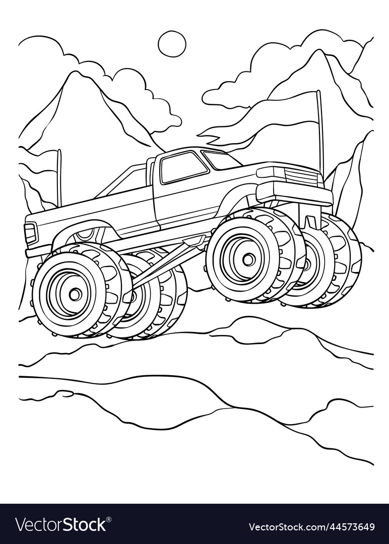 Monster truck coloring page for kids royalty free vector