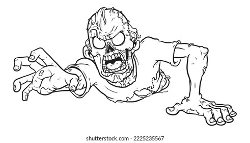 Dangerous zombie laying design colouring page stock illustration
