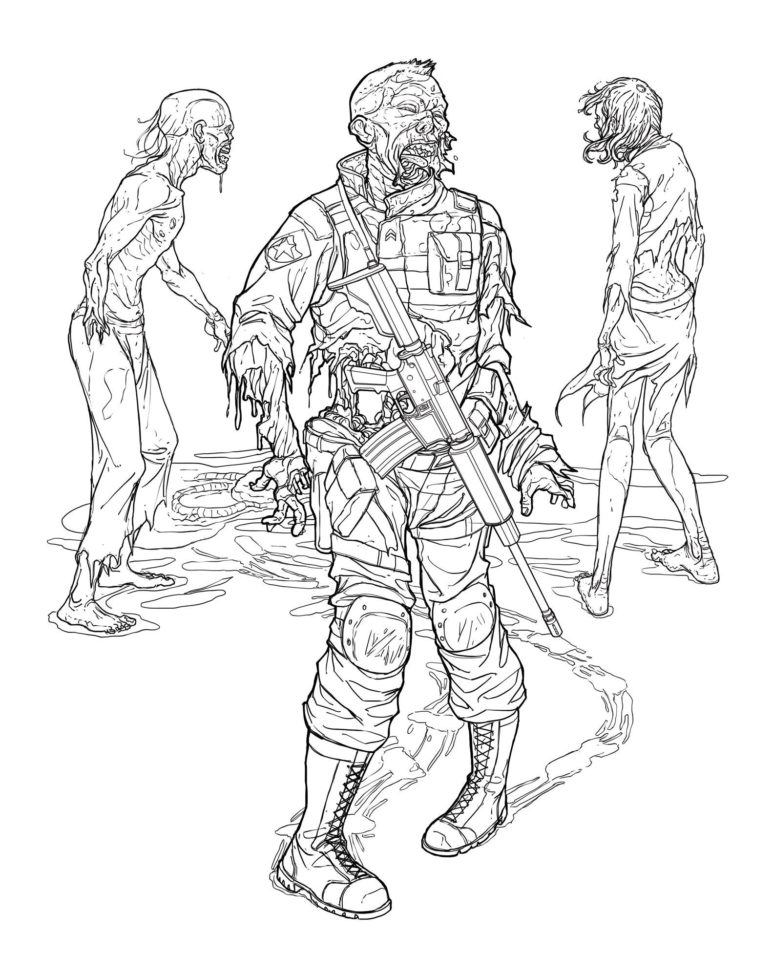 Zombie soldier coloring image inches x inches