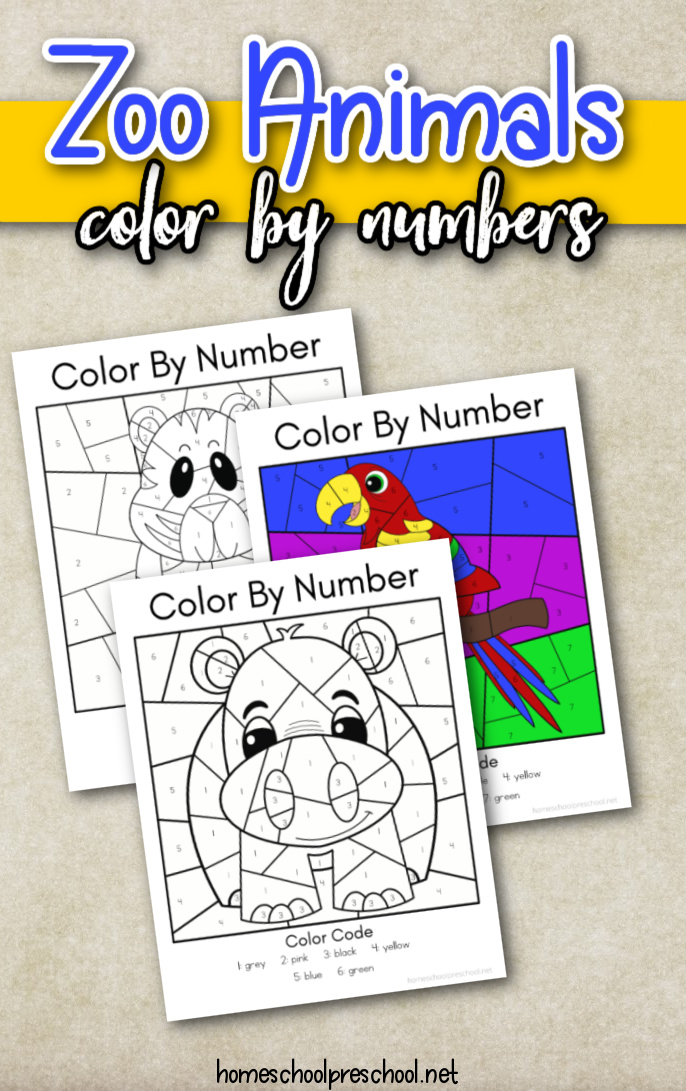 Zoo animals color by number free printables