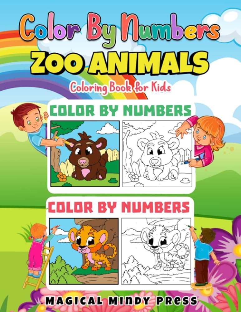 Color by numbers zoo animals book for kids fun zoo animal designs for coloring fun for all kids ages and up press magical mindy books