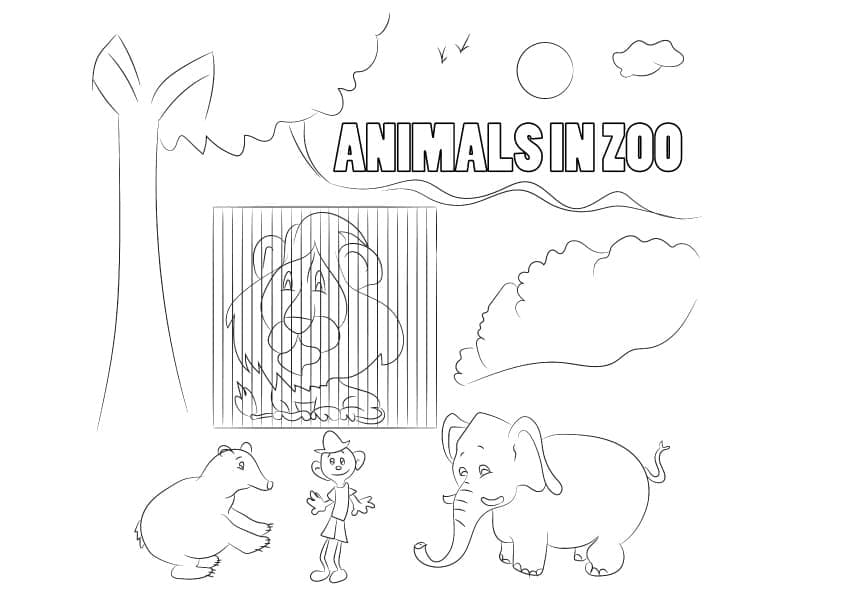 Animals in zoo coloring page