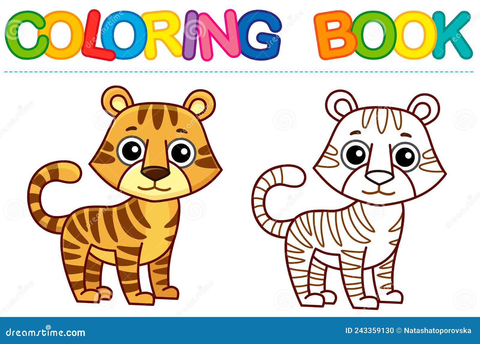 Zoo animal for children coloring book funny tiger in a cartoon style trace the dots and color the picture stock vector