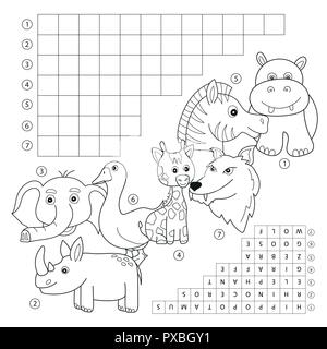Vector crossword education game for children about farm animals and pets word search puzzle with answer stock vector image art