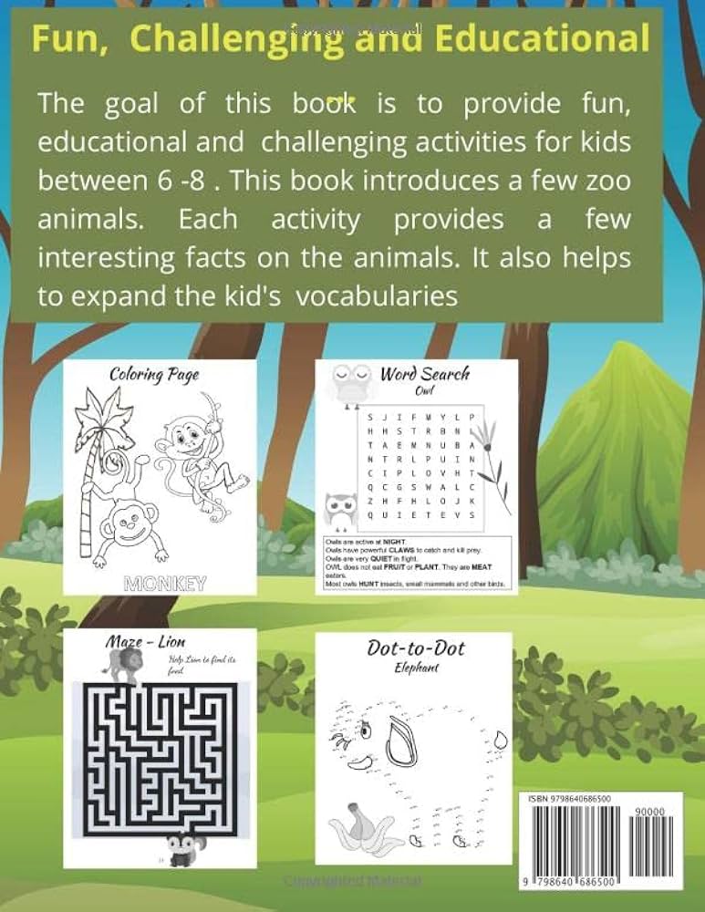 Zoo animals fun and educational activity book activity puzzle book with fun facts for for kids age