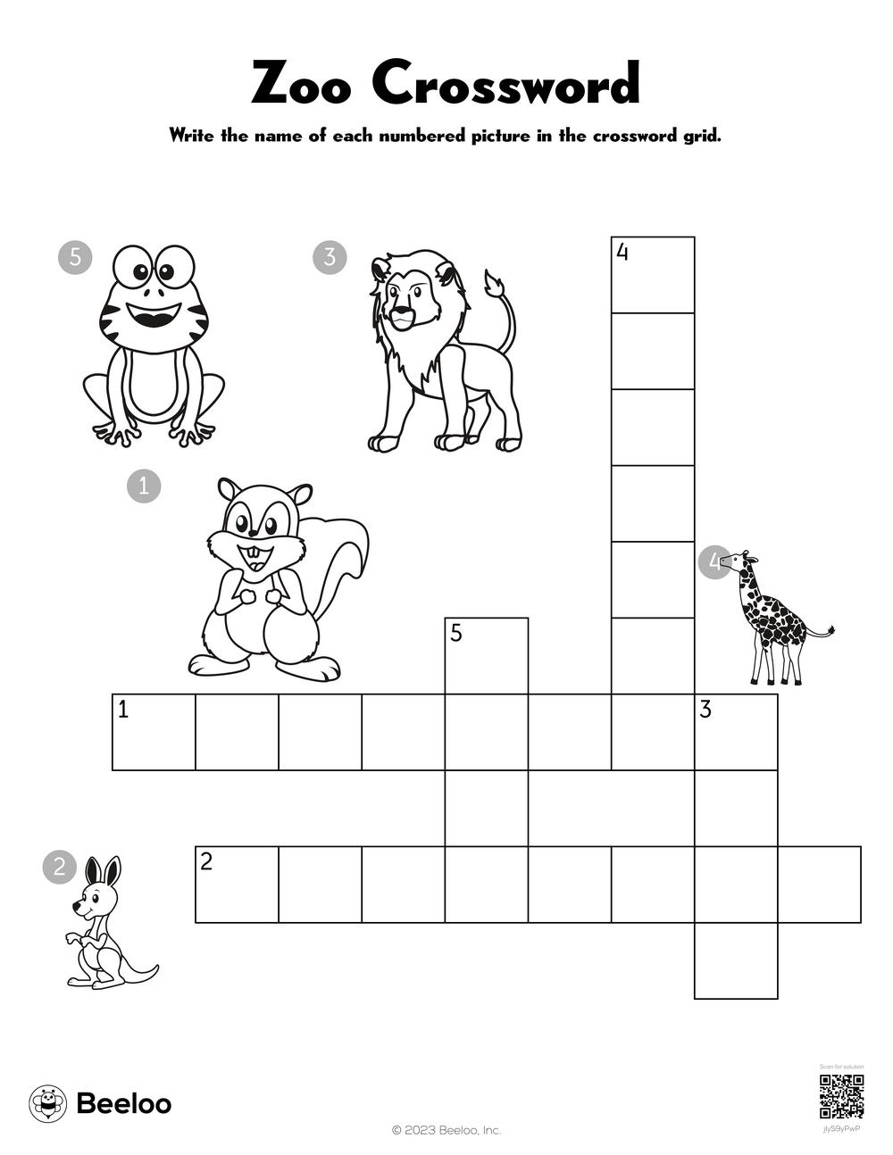 Zoo crossword â printable crafts and activities for kids