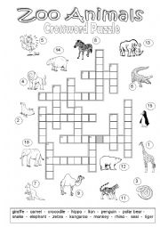 Crossword puzzle zoo animals