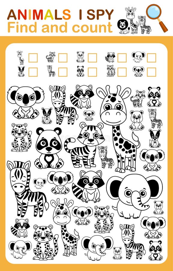 Coloring book page i spy count and color zoo animal stock vector