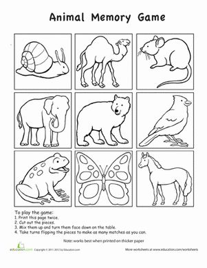 Animal memory game worksheet education memory games class memories preschool games