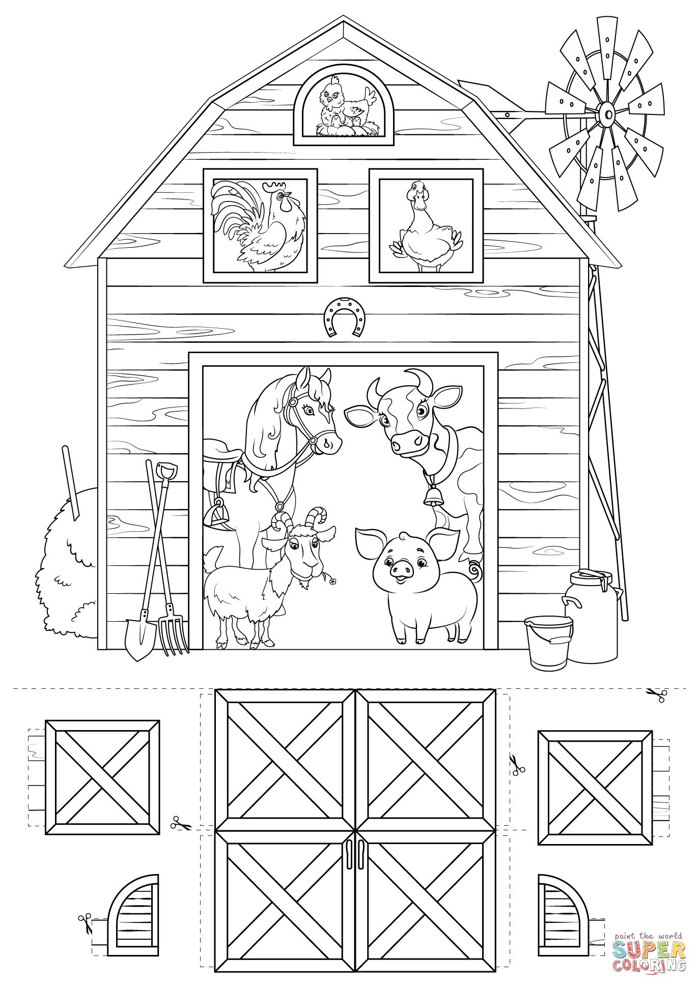 Create farm barn with surprise animals coloring page free printable coloring pages