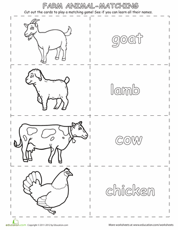 Farm animal matching game worksheet education animal matching game farm animals games farm animals preschool