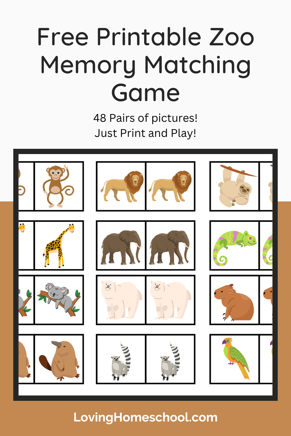 Free printable zoo memory matching game
