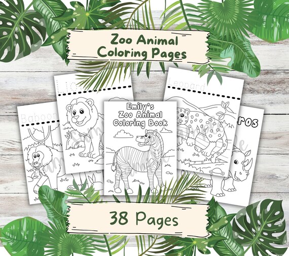 Set of customizable zoo animal theme coloring pages educational worksheets preschool homeschool kindergarten animal coloring pages