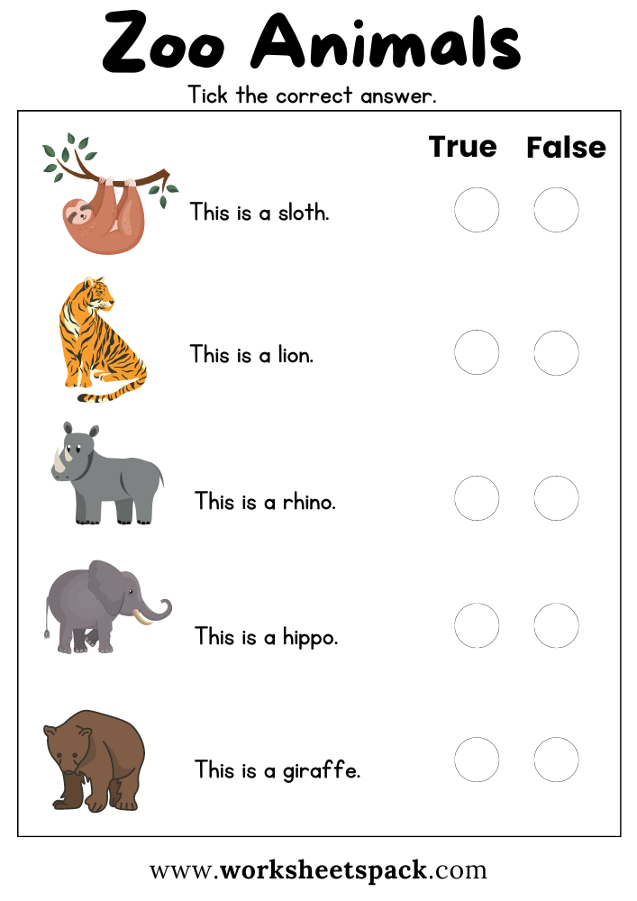 Zoo animals worksheets
