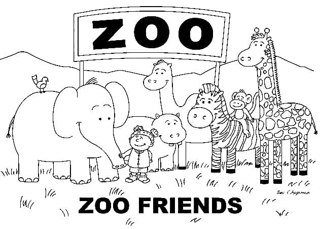 Zoo friends coloring page