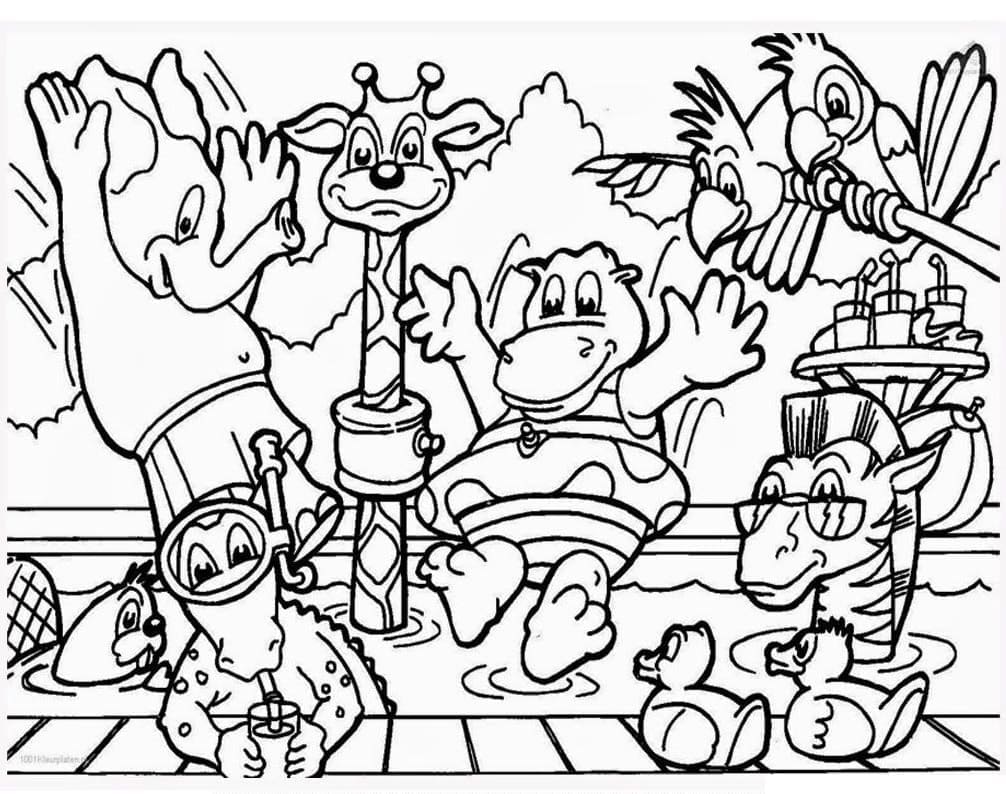 Cartoon zoo animals coloring page