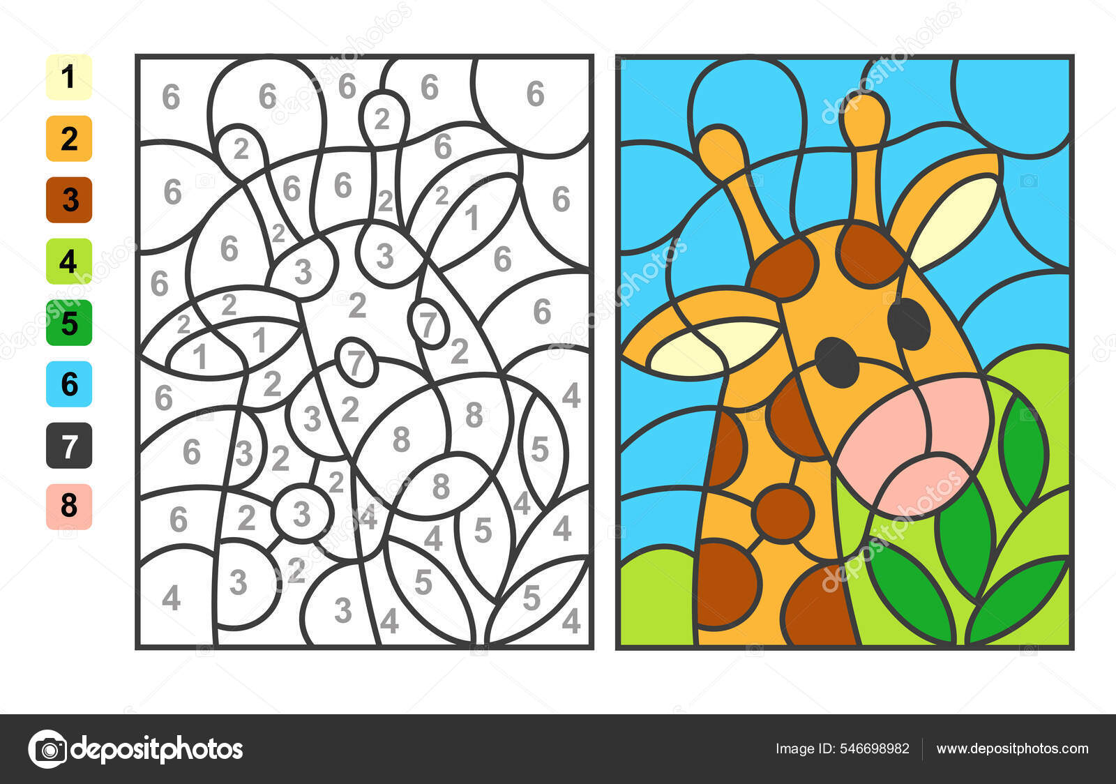 Simple vector coloring zoo animal giraffe color numbers puzzle game stock vector by natasha