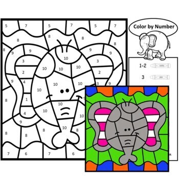 Zoo animals safari color by number code math coloring pages by primary piglets