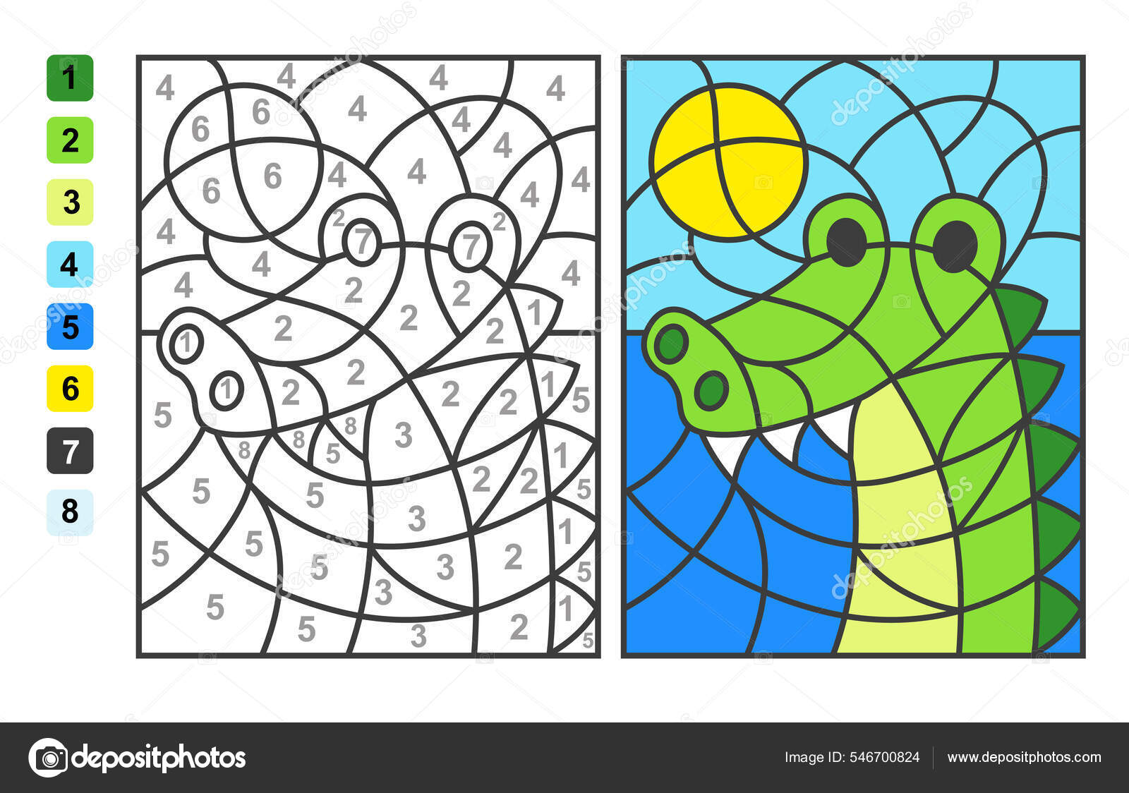 Simple vector coloring zoo animal alligator color numbers puzzle game stock vector by natasha