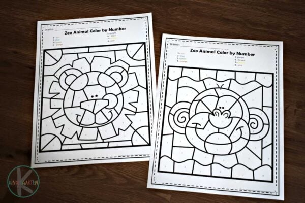 Ðð free zoo animals color by number worksheets for kindergarten
