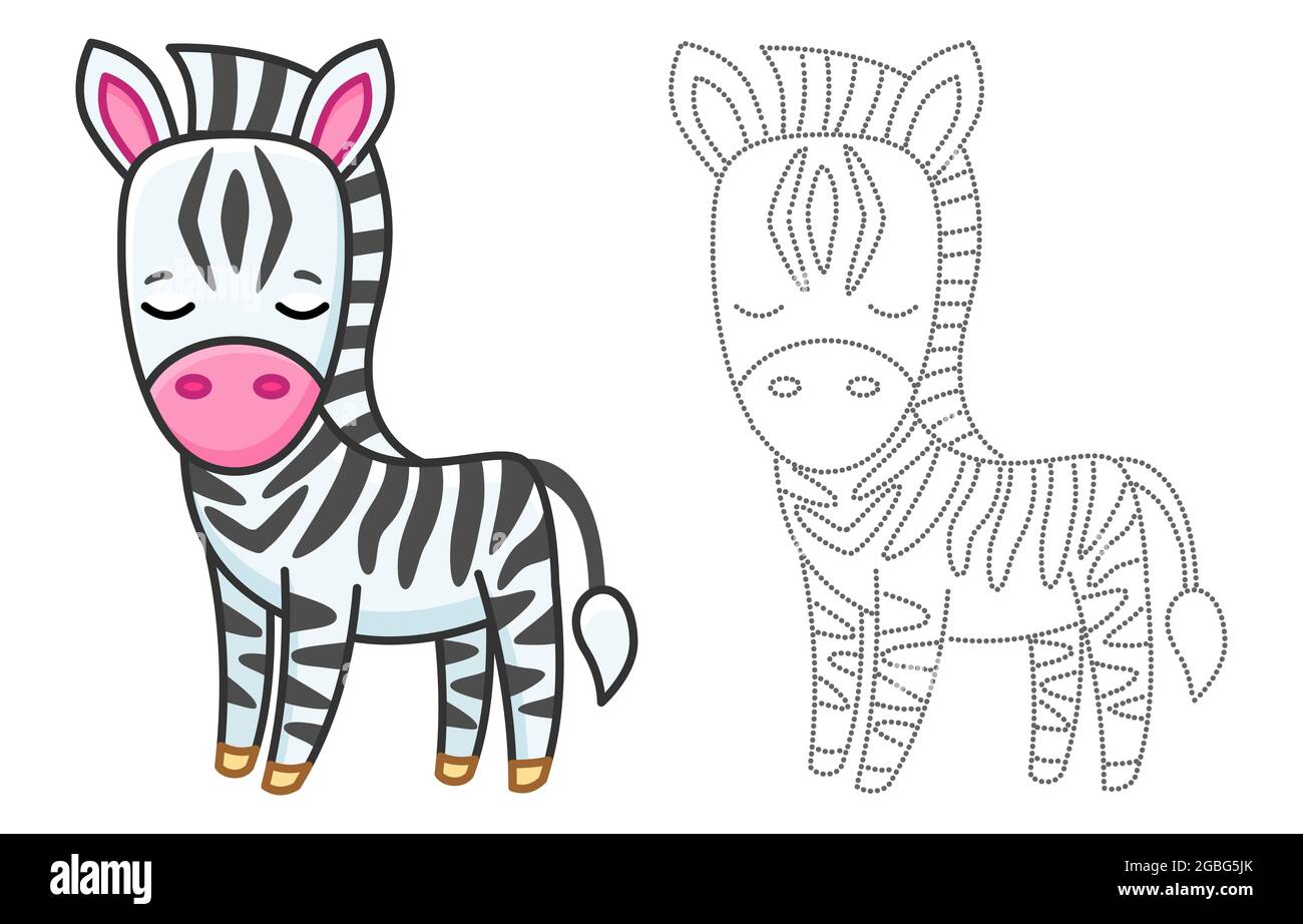 Zoo animal for children coloring book funny zebra in a cartoon style trace the dots and color the picture stock vector image art