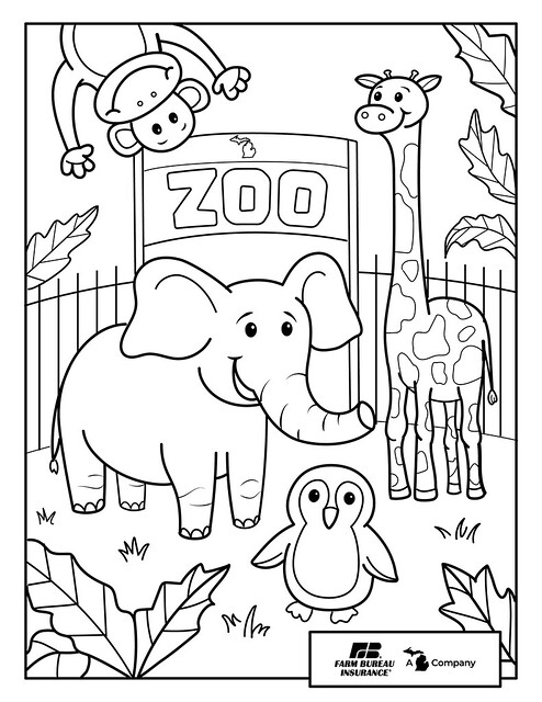 Zoo coloring page farm bureau insurance