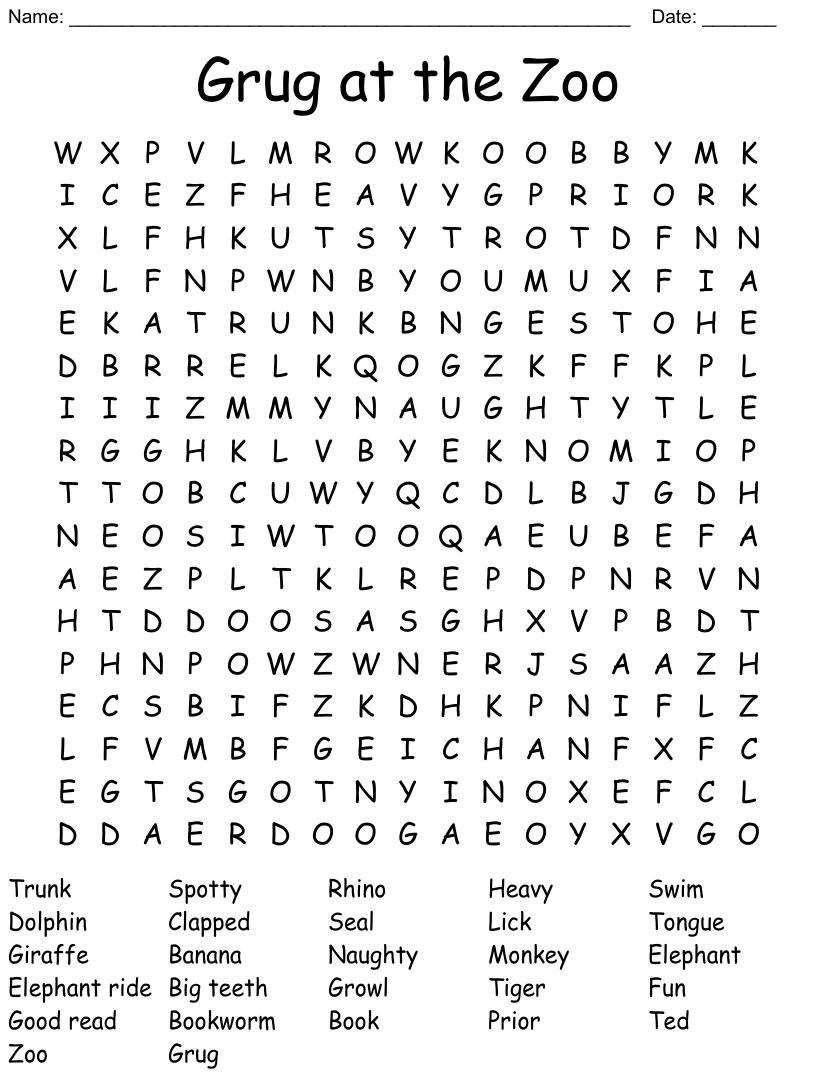 Grug at the zoo word search