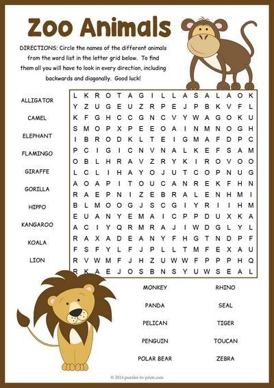 Zoo animals word search puzzle animal activities for kids word puzzles for kids english activities for kids