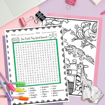 Zoo field trip activities word search
