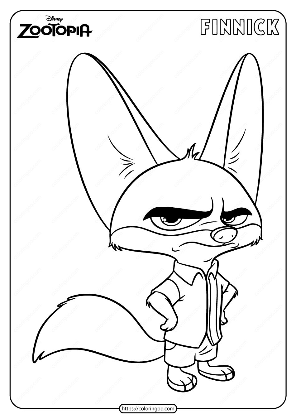 Fun coloring page disney zootopias finnick for kids